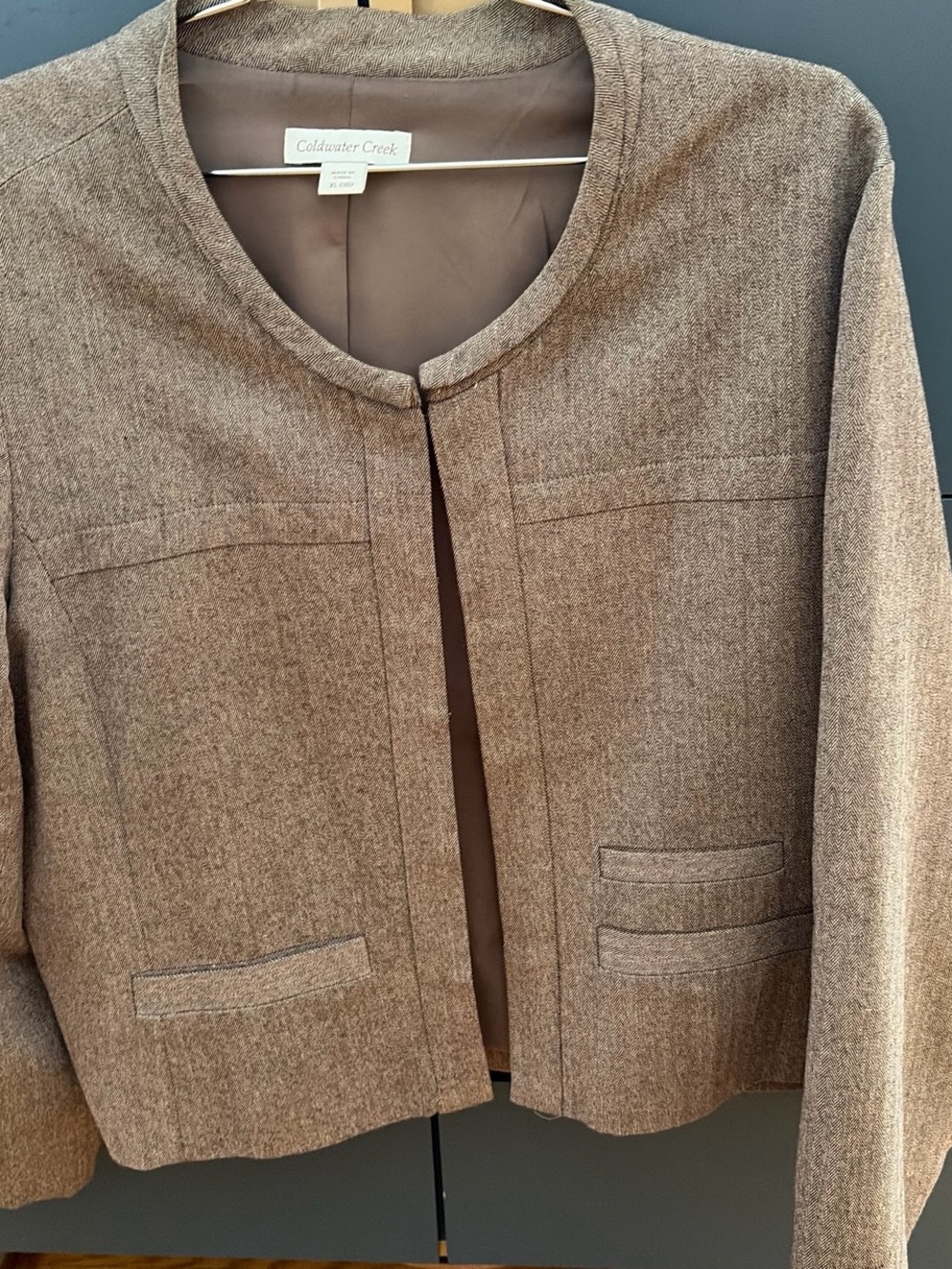 Coldwater Creek Women's Taupe Collarless Tailored Jacket